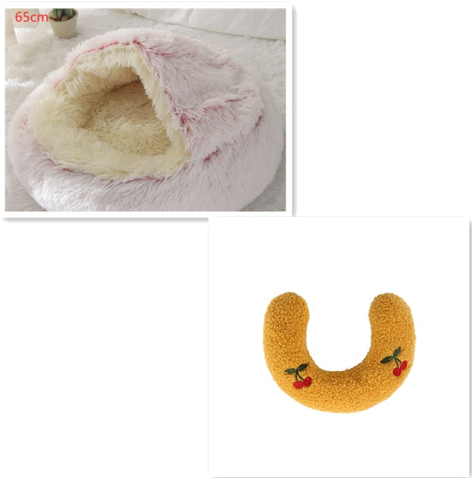 Pet 2 In 1 Round Plush Warm Winter Bed House