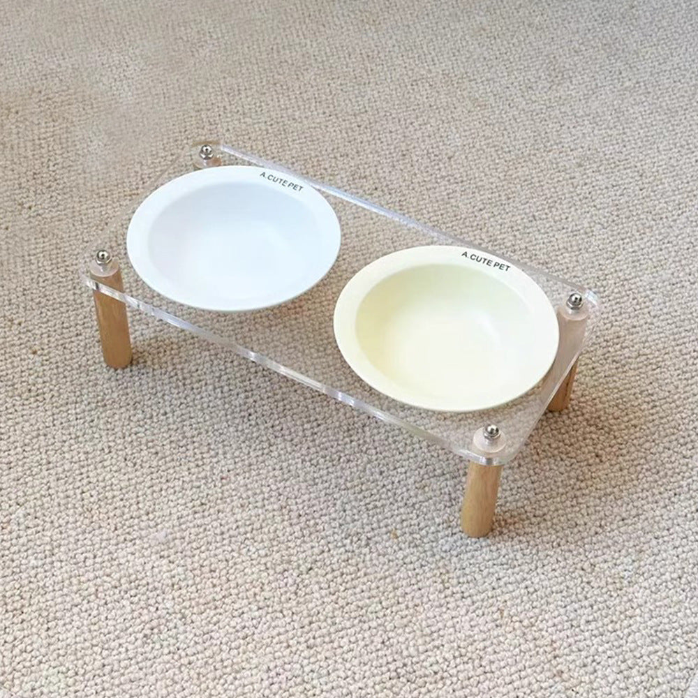 Anti-Tumble Elevated Pet Food And Water Bowl Double Holder Ceramic Stand