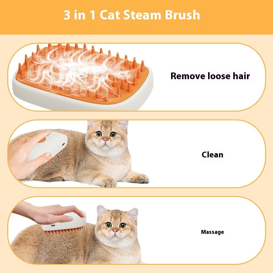 USB Rechargeable Pet Steam Brush Spray Massage Comb Grooming Tool