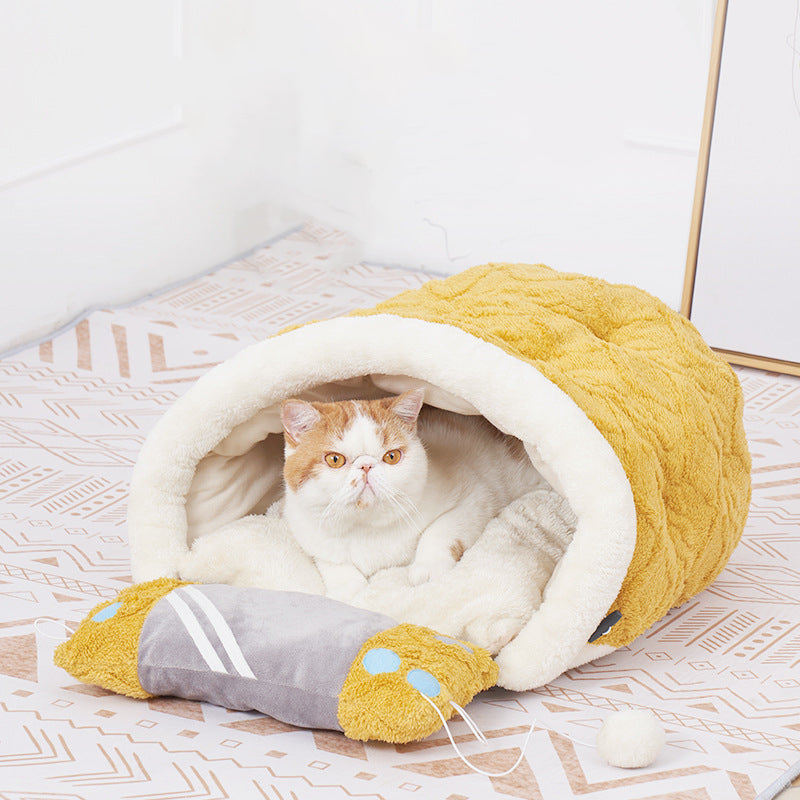 Pet Arctic Velvet Cave Bed With Pillow And Separate Sleeping Pad