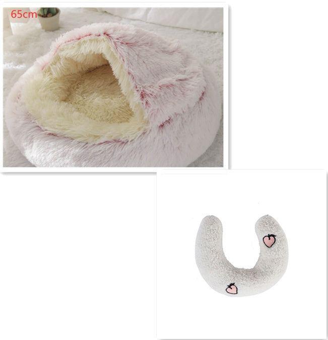 Pet 2 In 1 Round Plush Warm Winter Bed House