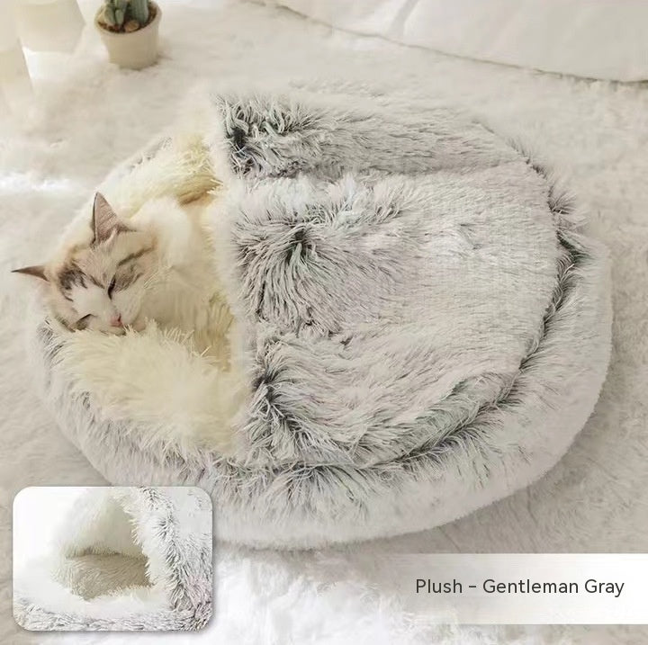 Pet 2 In 1 Round Plush Warm Winter Bed House
