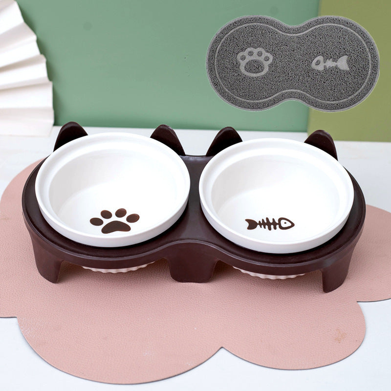 Ceramic Double Pet Bowl Elevated Diagonal Feeding Stand