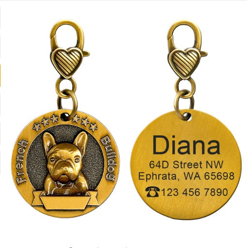 Custom Engraved Anti-Lost Pet ID Tag Bronze Brand