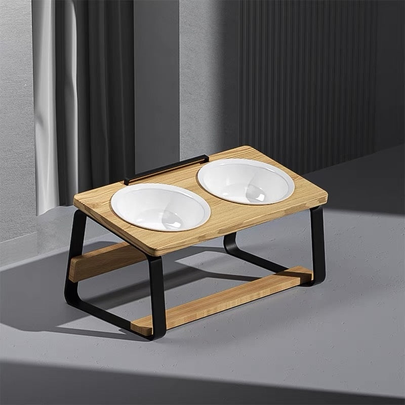 Ceramic Double Pet Feeding And Water Bowl Raised Stand