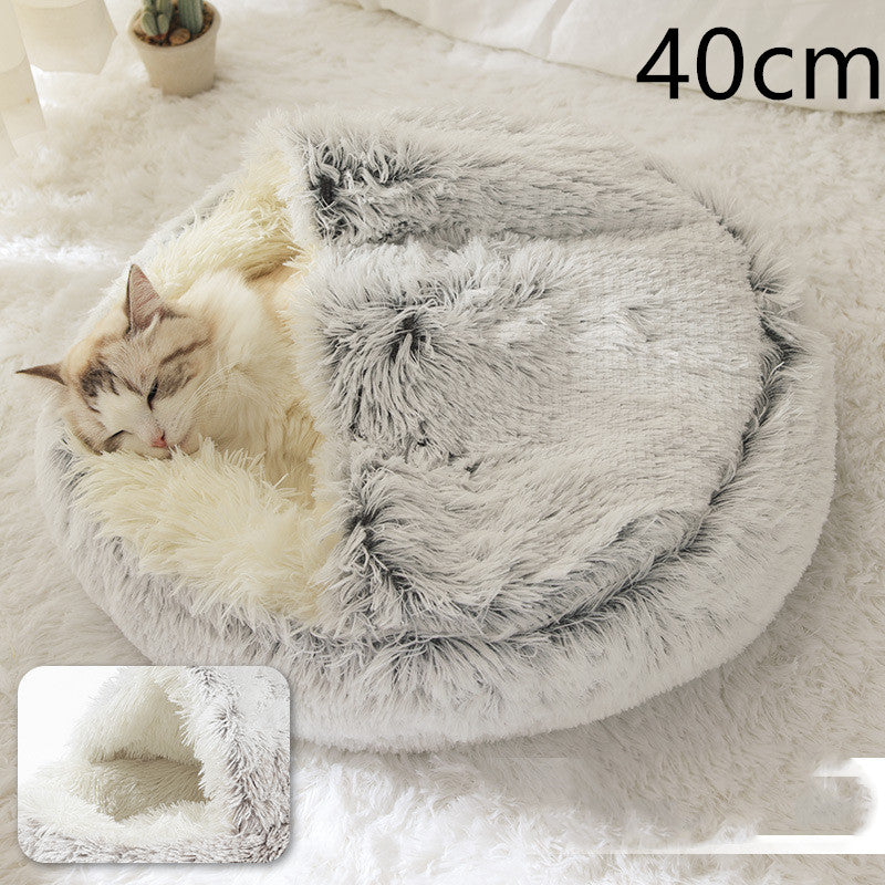 Pet 2 In 1 Round Plush Warm Winter Bed House
