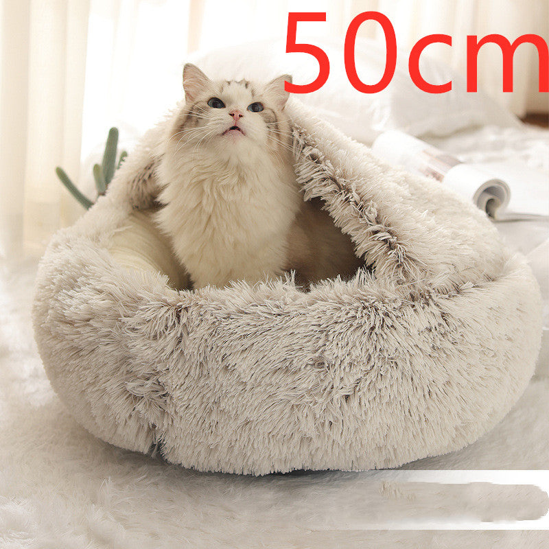 Pet 2 In 1 Round Plush Warm Winter Bed House