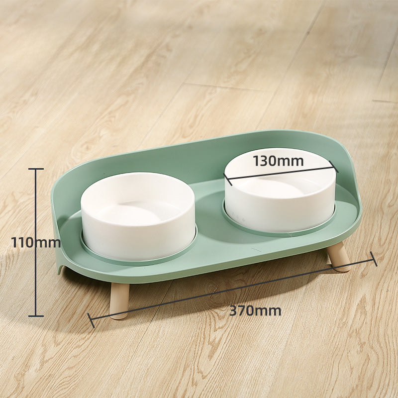Tilted Double Pet Feeding Bowl Adjustable Spill-Proof Stand