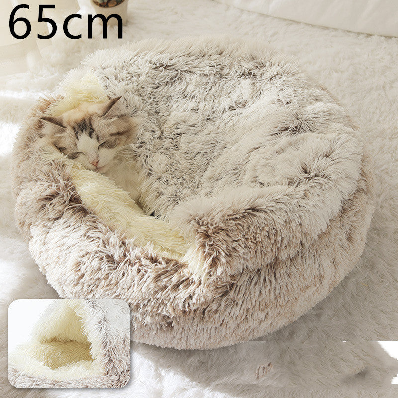 Pet 2 In 1 Round Plush Warm Winter Bed House
