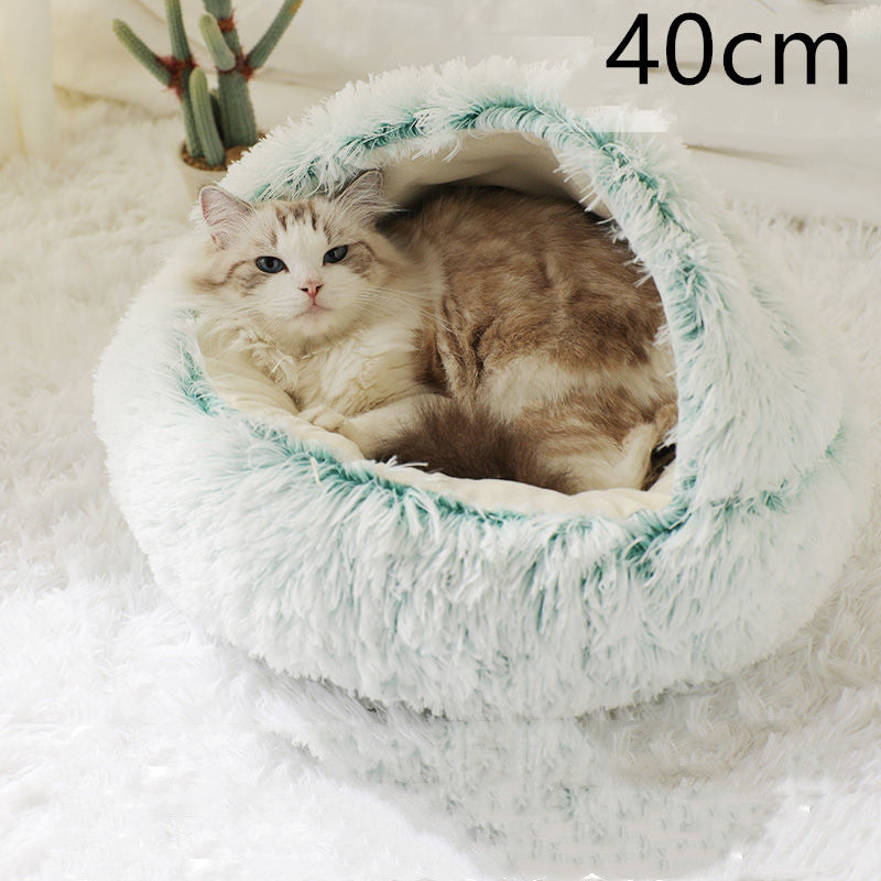 Pet 2 In 1 Round Plush Warm Winter Bed House