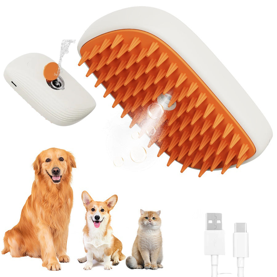 USB Rechargeable Pet Steam Brush Spray Massage Comb Grooming Tool