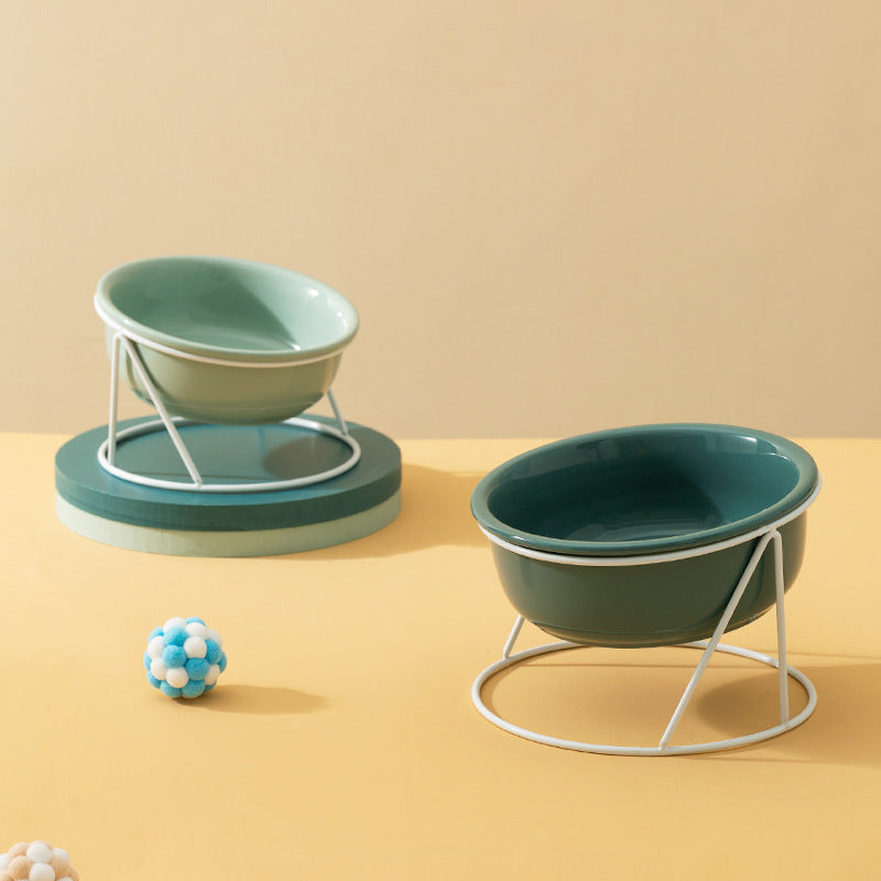 Ceramic Double Pet Feeding And Drinking Bowl Raised Stand
