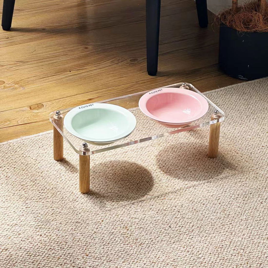 Anti-Tumble Elevated Pet Food And Water Bowl Double Holder Ceramic Stand