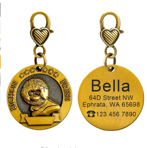 Custom Engraved Anti-Lost Pet ID Tag Bronze Brand