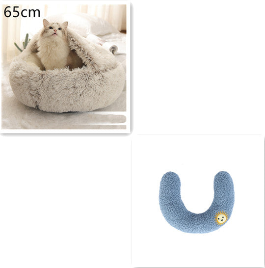 Pet 2 In 1 Round Plush Warm Winter Bed House