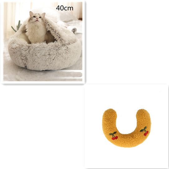 Pet 2 In 1 Round Plush Warm Winter Bed House