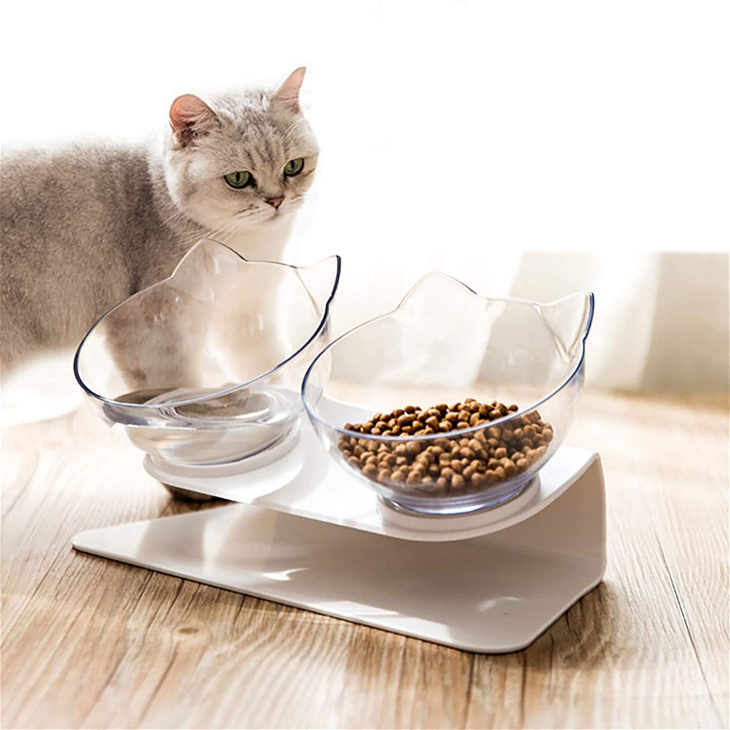 Non-Slip Double Pet Bowl Raised Stand Transparent Feeder