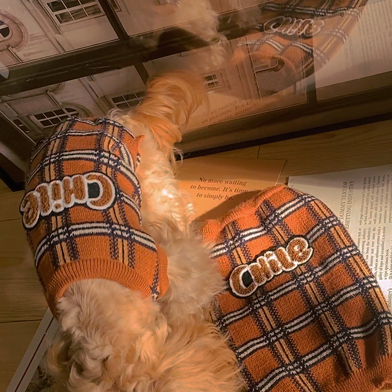 Vintage Plaid Pet Sweater Clothing Outfit