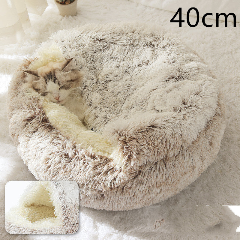 Pet 2 In 1 Round Plush Warm Winter Bed House