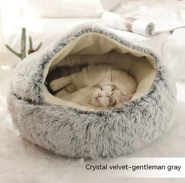 Pet 2 In 1 Round Plush Warm Winter Bed House