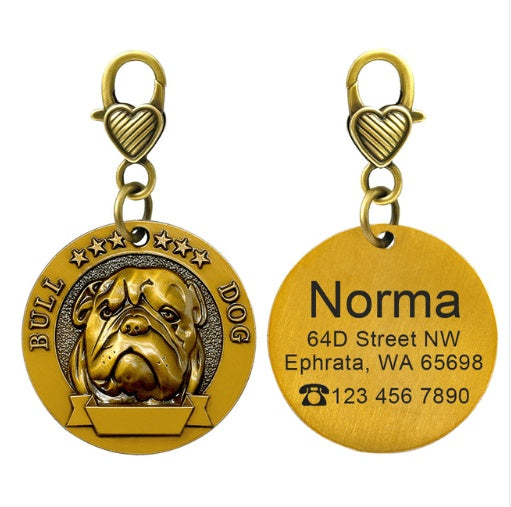 Custom Engraved Anti-Lost Pet ID Tag Bronze Brand