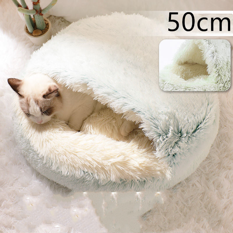 Pet 2 In 1 Round Plush Warm Winter Bed House
