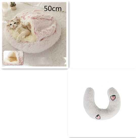 Pet 2 In 1 Round Plush Warm Winter Bed House