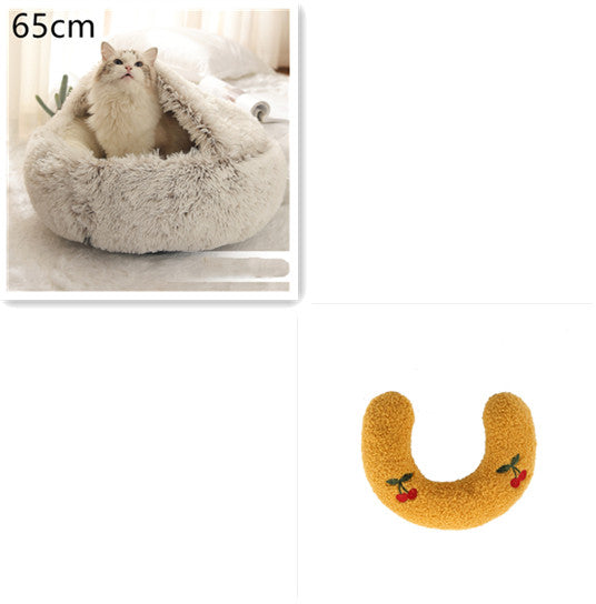 Pet 2 In 1 Round Plush Warm Winter Bed House