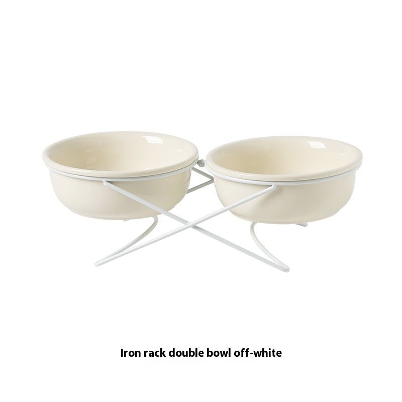 Ceramic Double Pet Feeding And Drinking Bowl Raised Stand