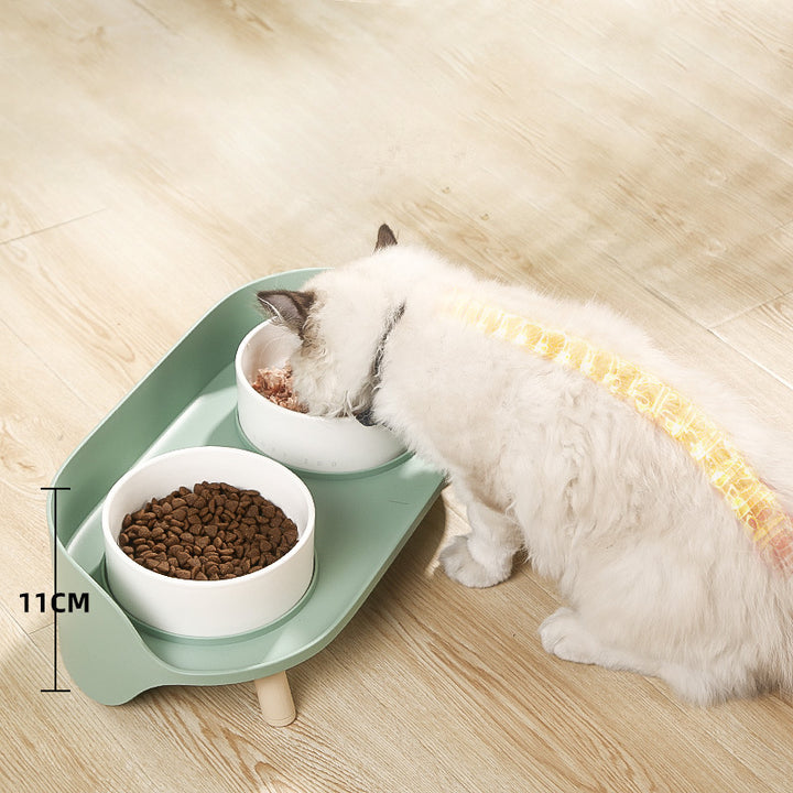 Tilted Double Pet Feeding Bowl Adjustable Spill-Proof Stand