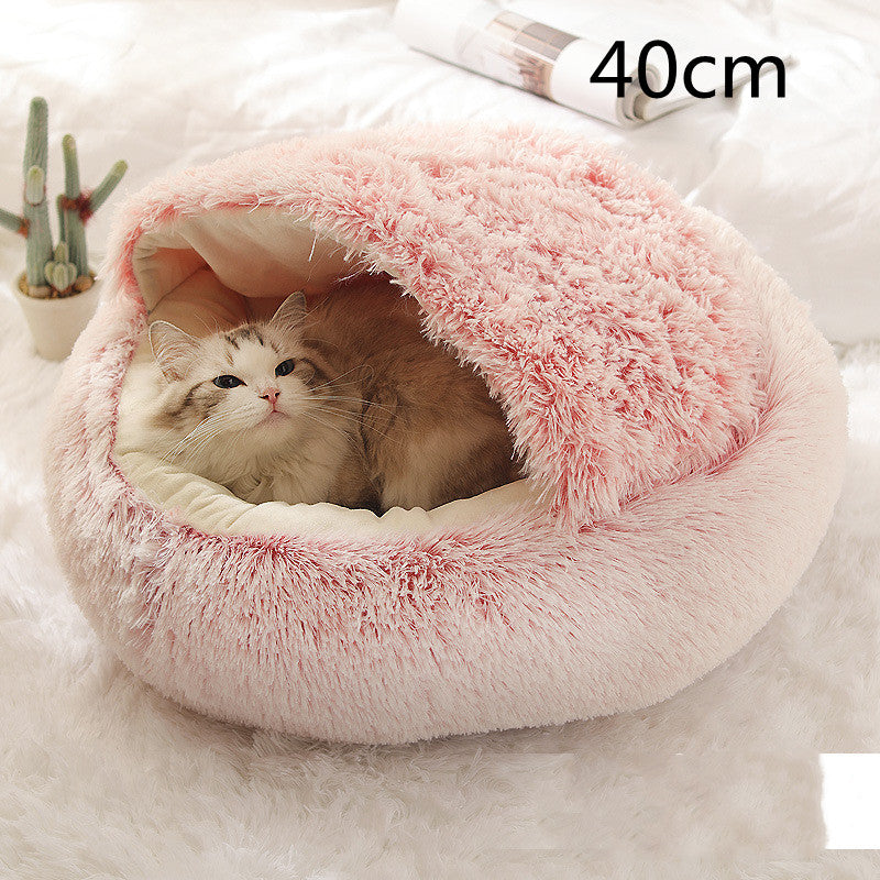 Pet 2 In 1 Round Plush Warm Winter Bed House