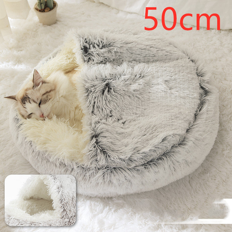 Pet 2 In 1 Round Plush Warm Winter Bed House