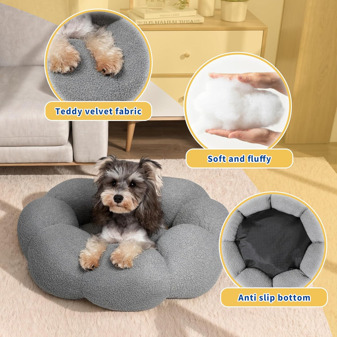 Pet Calming Fluffy Donut Plush Round Cuddler Bed