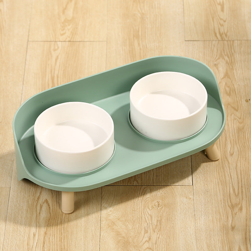 Tilted Double Pet Feeding Bowl Adjustable Spill-Proof Stand