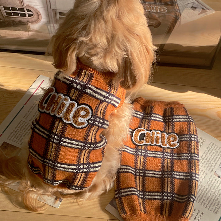 Vintage Plaid Pet Sweater Clothing Outfit