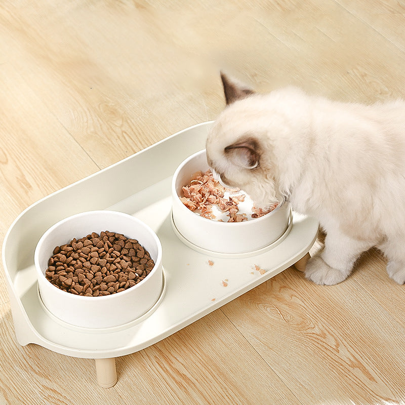 Tilted Double Pet Feeding Bowl Adjustable Spill-Proof Stand