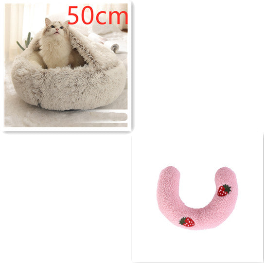 Pet 2 In 1 Round Plush Warm Winter Bed House