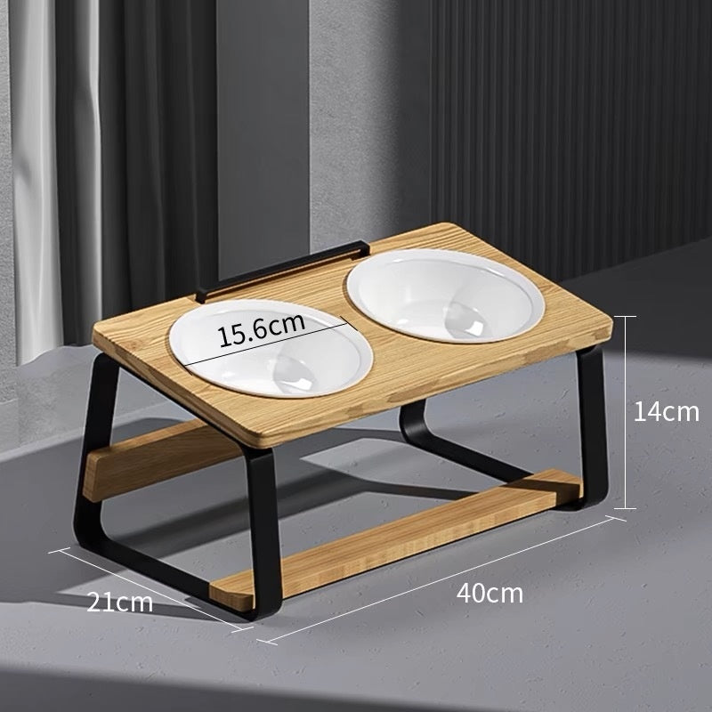 Ceramic Double Pet Feeding And Water Bowl Raised Stand