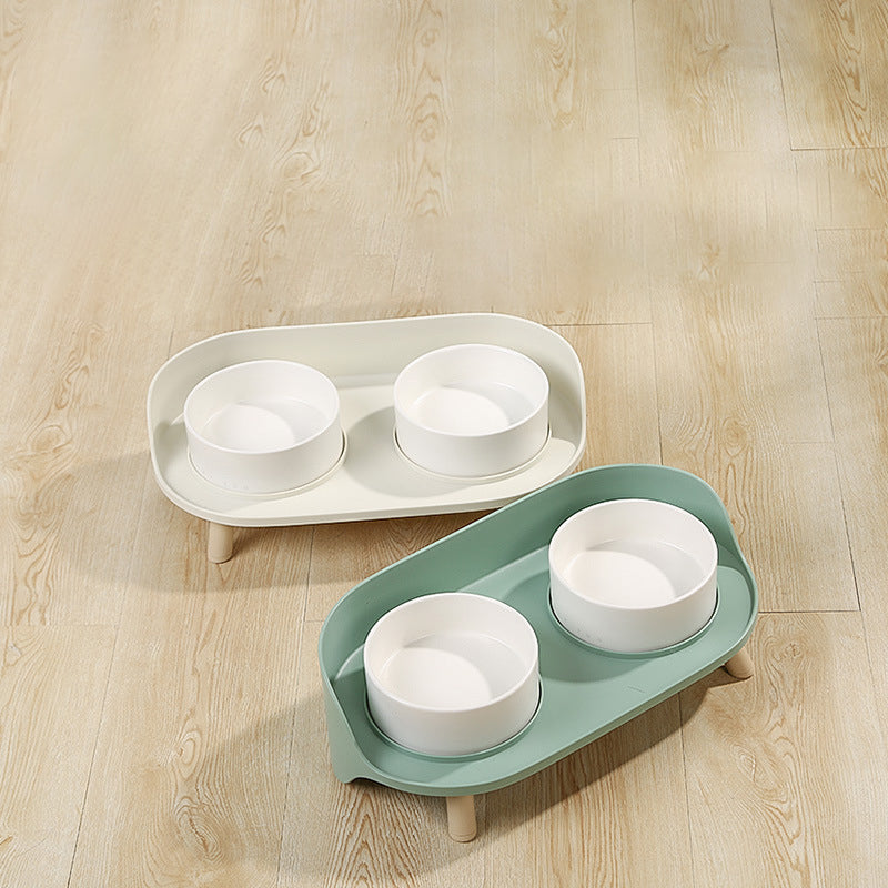 Tilted Double Pet Feeding Bowl Adjustable Spill-Proof Stand