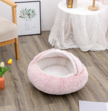 Pet 2 In 1 Round Plush Warm Winter Bed House