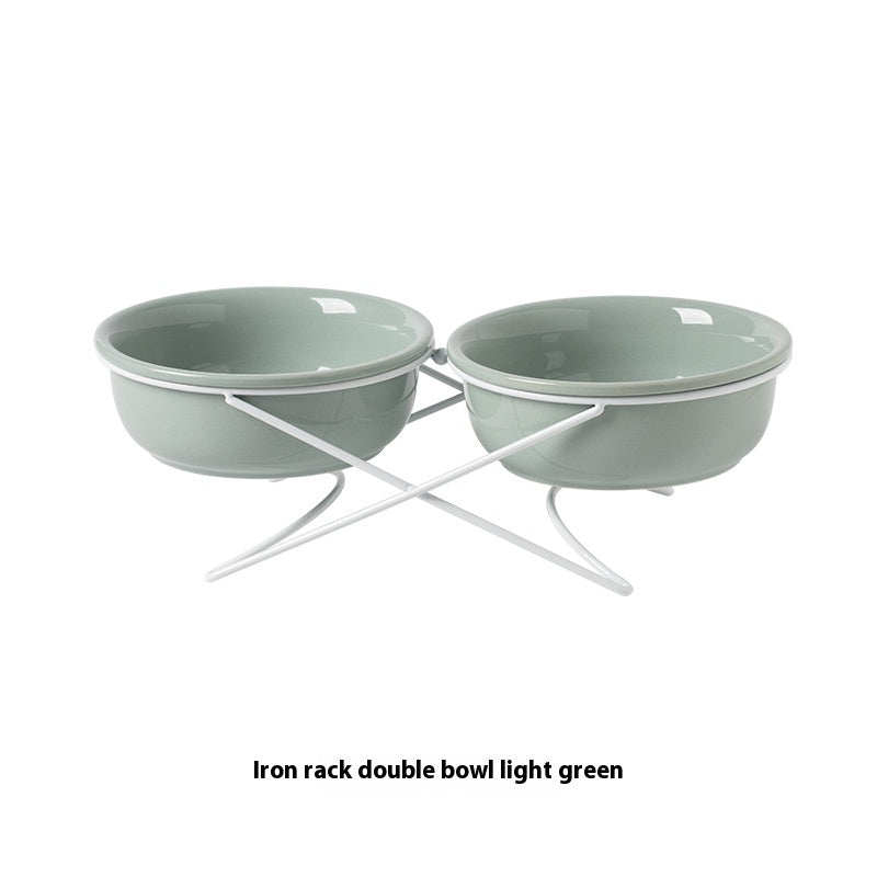 Ceramic Double Pet Feeding And Drinking Bowl Raised Stand