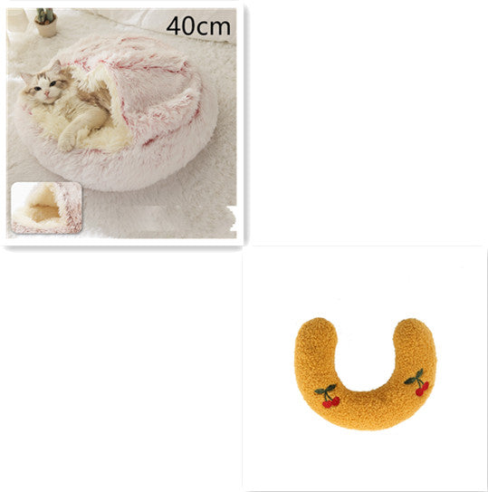 Pet 2 In 1 Round Plush Warm Winter Bed House