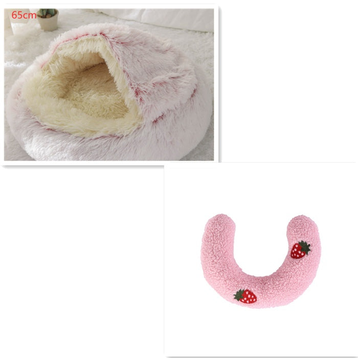Pet 2 In 1 Round Plush Warm Winter Bed House