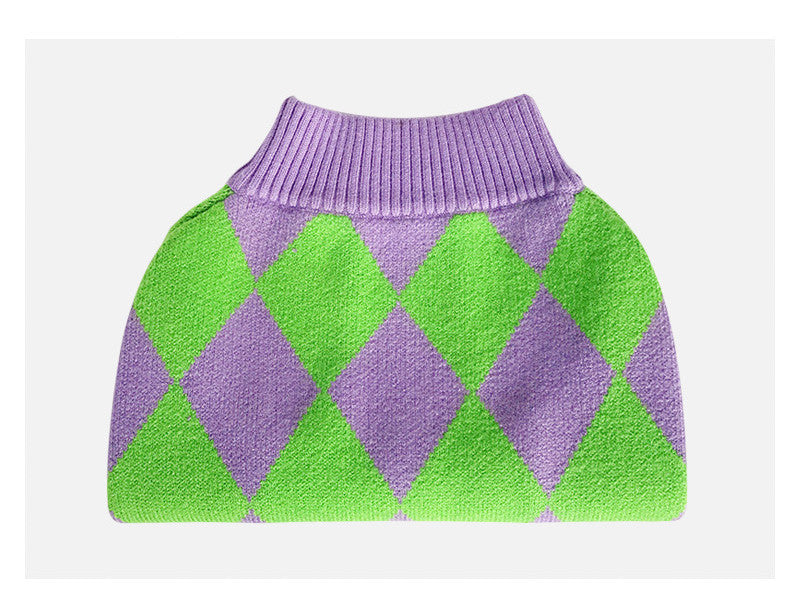 Trendy Plaid Pet Sweater Clothing Outfit