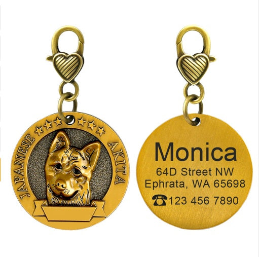 Custom Engraved Anti-Lost Pet ID Tag Bronze Brand