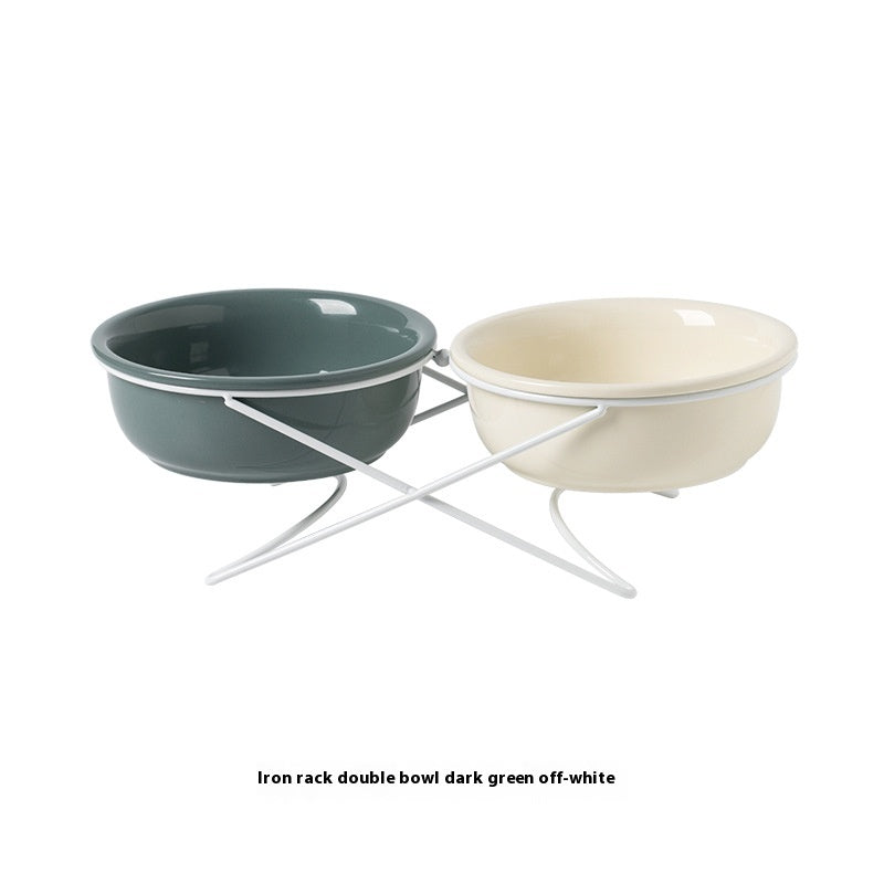 Ceramic Double Pet Feeding And Drinking Bowl Raised Stand