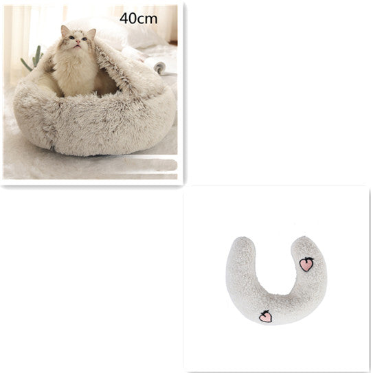 Pet 2 In 1 Round Plush Warm Winter Bed House