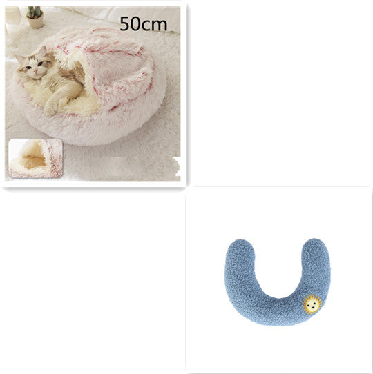 Pet 2 In 1 Round Plush Warm Winter Bed House