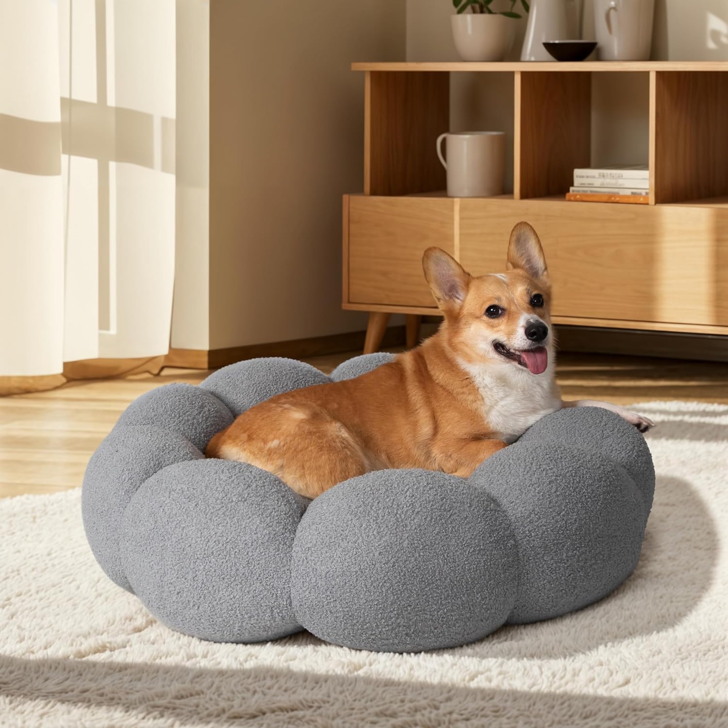 Pet Calming Fluffy Donut Plush Round Cuddler Bed
