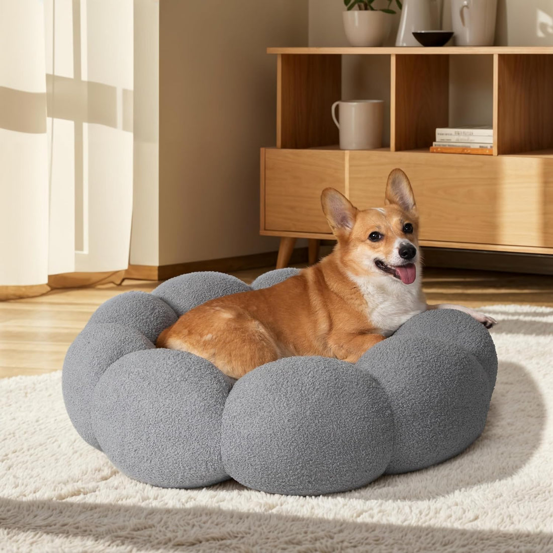 Pet Calming Fluffy Donut Plush Round Cuddler Bed